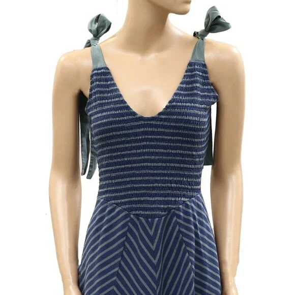 Free People Free-Est Cecelia Midi Dress Striped Printed Smocked Cotton M 286384 - Picture 7 of 9